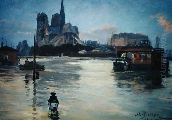 View of the Pont de la Tournelle During the Floods of 1910, 1910 Oil Painting by Andre Pierson