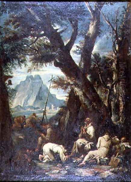 Countryside with Hermits, c.1700-10 Oil Painting by Antonio Francesco Peruzzini