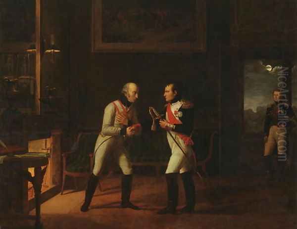 Meeting of Napoleon Bonaparte 1769-1821 and Archduke Charles 1771-1847 of Austria at Stammersdorf, 17th December 1808 Oil Painting by Marie Nicolas Ponce-Camus