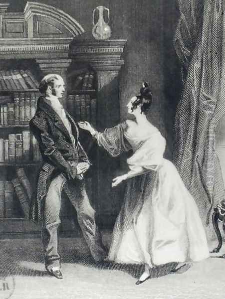 She then told him what Mr Darcy had voluntarily done for Lydia. He heard her with astonishment, illustration from Pride and Prejudice by Jane Austen 1775-1817 engraved by William Greatbach b.1802 1833 Oil Painting by George Pickering