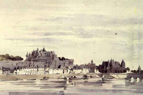 View of Amboise, France Oil Painting by Charles Claude Pyne