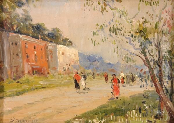 Viale Con Figure Oil Painting by Francesco Marino Di