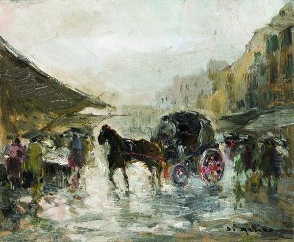 Mercatino A Napoli Con Carrozza A Cavallo Oil Painting by Francesco Marino Di