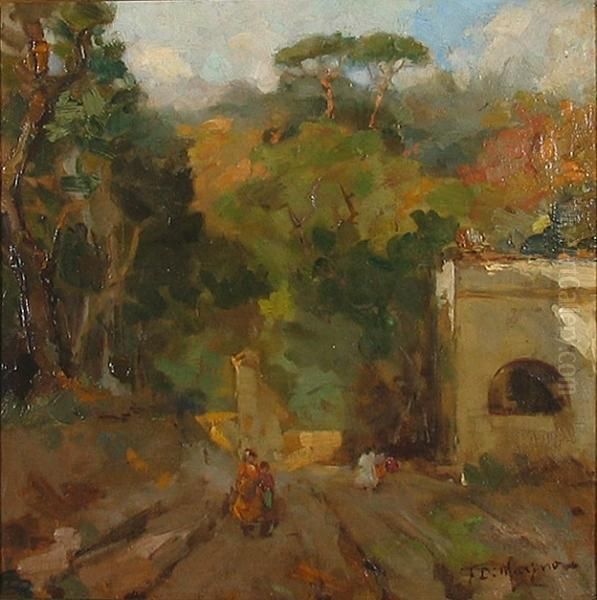 An Italian Country Scene With Figures On A Path Oil Painting by Francesco Marino Di