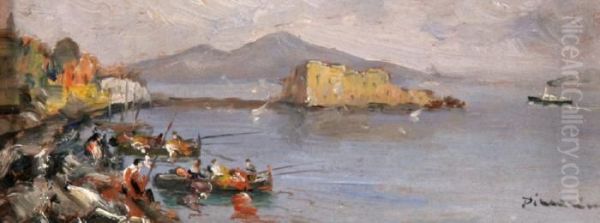 Marina Con Castel Dell'ovo Oil Painting by Francesco Marino Di