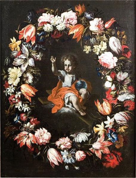 Nino Jesus Conguirnalda Floral Oil Painting by Mario Nuzzi Mario Dei Fiori