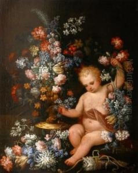 Putti Aux Fleurs Oil Painting by Mario Nuzzi Mario Dei Fiori