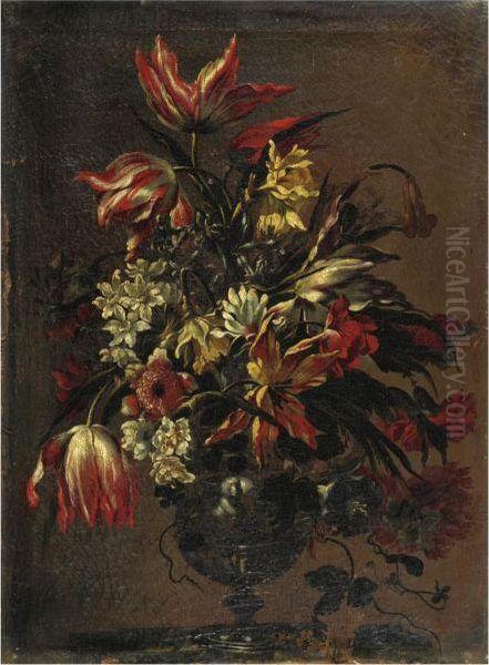 Natura Morta Con Vaso Di Fiori Oil Painting by Mario Nuzzi Mario Dei Fiori