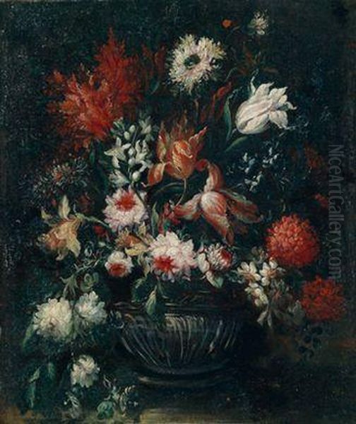 Werkstatt/bottega Di Ein Blumenstraus In Einer Vase Oil Painting by Mario Nuzzi Mario Dei Fiori