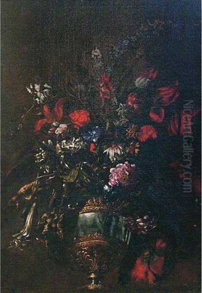 Natura Morta Di Fiori In Un Vaso Oil Painting by Mario Nuzzi Mario Dei Fiori