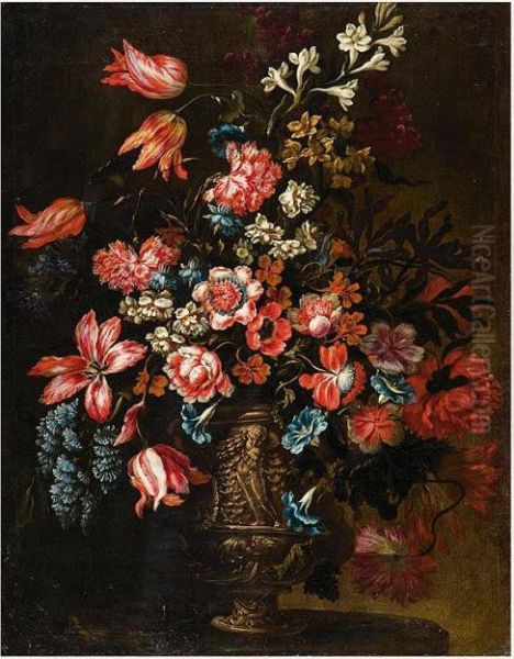 Stillleben. Bunter Straus Aus Tulpen Oil Painting by Mario Nuzzi Mario Dei Fiori