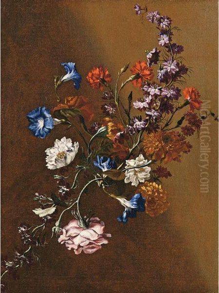 Natura Morta Con Tralcio Di Fiori Oil Painting by Mario Nuzzi Mario Dei Fiori