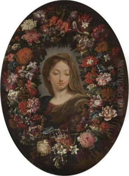 A Garland Of Flowers Oil Painting by Mario Nuzzi Mario Dei Fiori