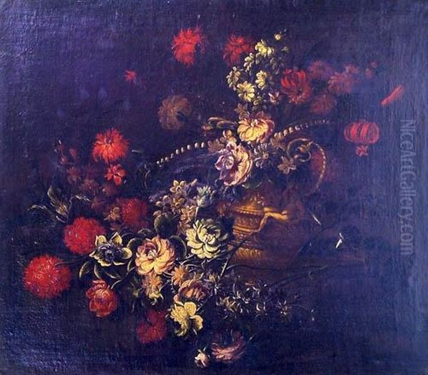 Natura Morta Con Vaso Di Fiori. Oil Painting by Mario Nuzzi Mario Dei Fiori