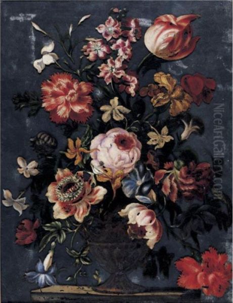 Still Life Of Flowers In An Urn Oil Painting by Mario Nuzzi Mario Dei Fiori