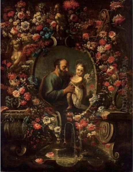 St. Joseph And The Infant Christ Oil Painting by Mario Nuzzi Mario Dei Fiori