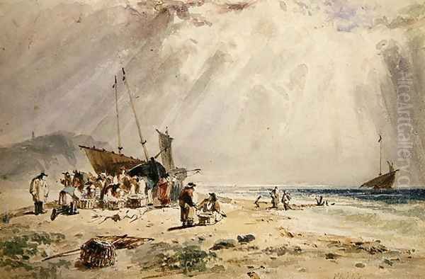 Fishmarket on the Beach Oil Painting by Giles Firman Phillips