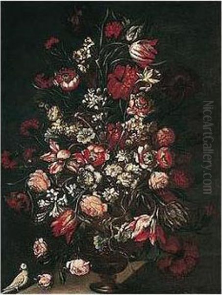 Still Life Of Various Flowers In An Ormolu Vase Oil Painting by Mario Nuzzi Mario Dei Fiori