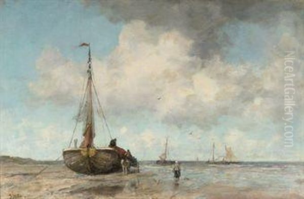 Zomersche Dag: A Summer's Day At The Beach Of Scheveningen Oil Painting by Jacob Henricus Maris