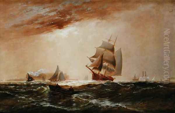 Ships in New York Harbour, 1891 Oil Painting by Granville Perklins