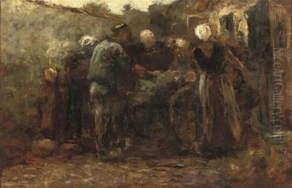 Achterbuurt Te Scheveningen: Fisherfolk In A Street Oil Painting by Jacob Henricus Maris