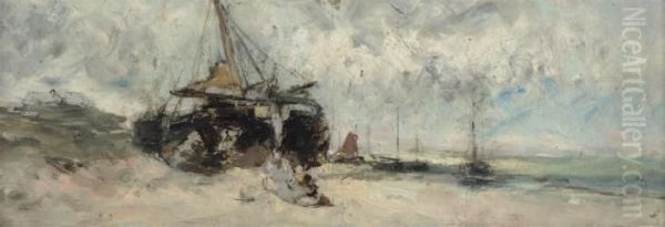 Bomschuit On The Beach Oil Painting by Jacob Henricus Maris