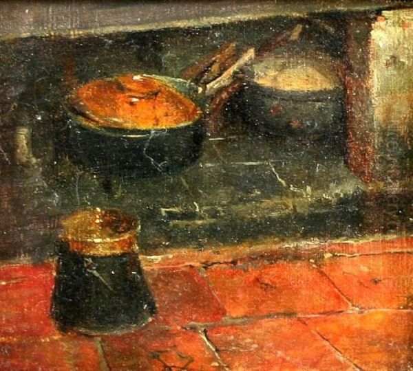 Kuchenstilleben Mit Kupfergefasen An Der Esse Oil Painting by Jacob Henricus Maris