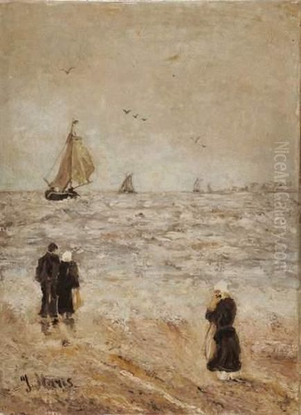 Personnages Sur La Plage Oil Painting by Jacob Henricus Maris