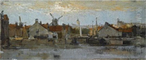 A View Of A Dutch Town At The Waterfront Oil Painting by Jacob Henricus Maris