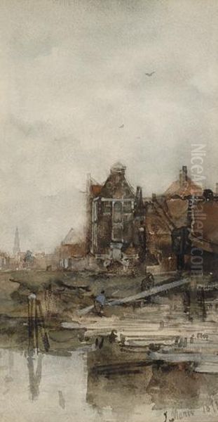 Harbour In Delft Oil Painting by Jacob Henricus Maris