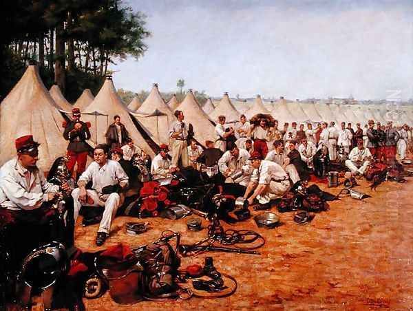 French Military Encampment, 1905 Oil Painting by Pierre Petit-Gerard