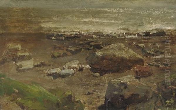 Kust Van Normandie: Boulders On The Beach Oil Painting by Jacob Henricus Maris