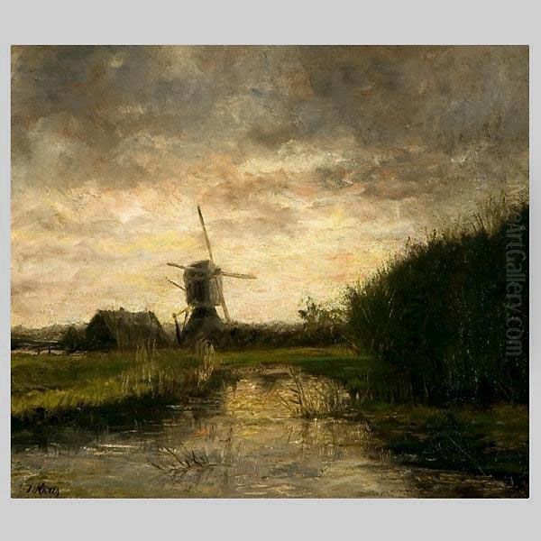 Landscape With Windmill. Oil Painting by Jacob Henricus Maris