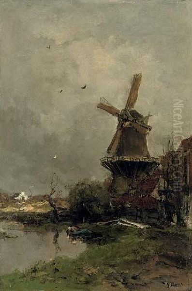 Mill (molen) Oil Painting by Jacob Henricus Maris