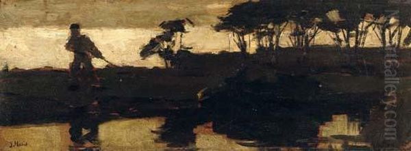 By A Canal At Dusk Oil Painting by Jacob Henricus Maris