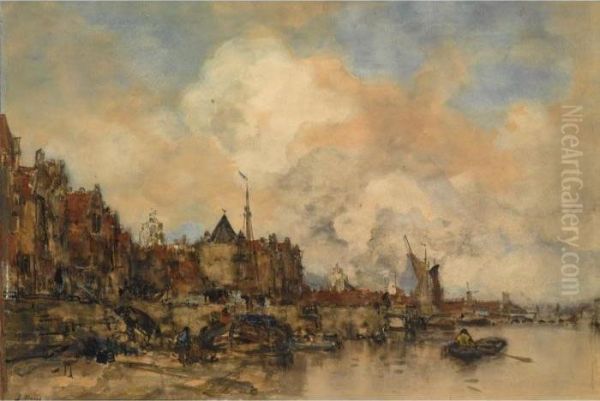 A View Of The Buitenkant With The Schreierstoren, Amsterdam Oil Painting by Jacob Henricus Maris