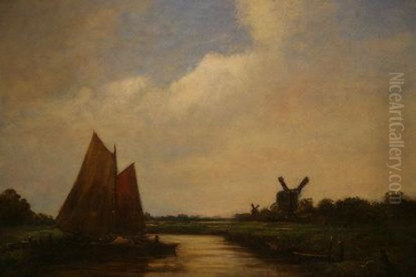 Boat In Estuary Oil Painting by Jacob Henricus Maris