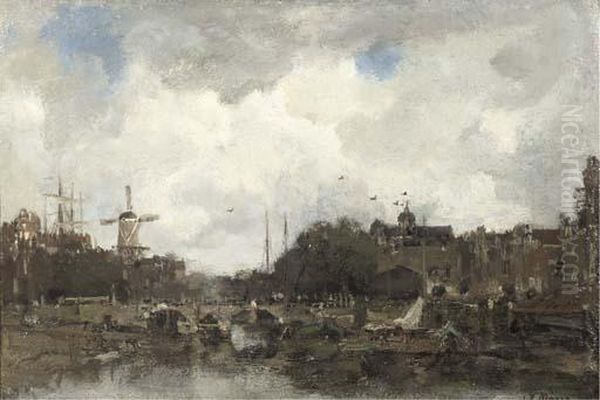 A Dutch City In Summer Oil Painting by Jacob Henricus Maris