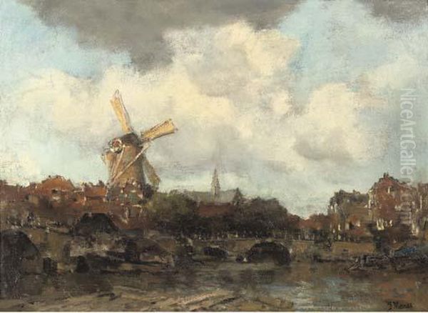 View Of A Dutch City Oil Painting by Jacob Henricus Maris