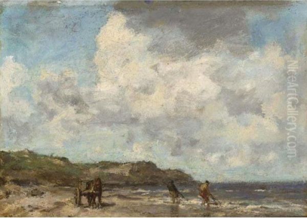 Shell Fishers On The Beach Oil Painting by Jacob Henricus Maris