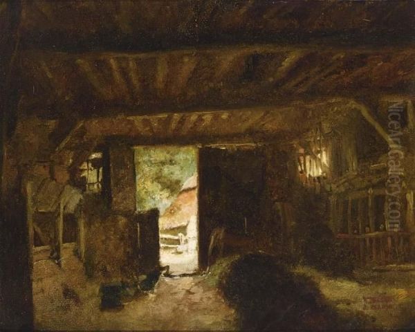 Barn Interior Oil Painting by Jacob Henricus Maris