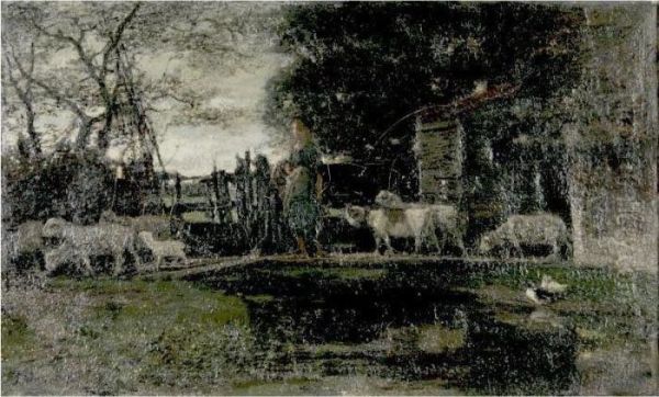 Landscape With Shepherdess Oil Painting by Jacob Henricus Maris