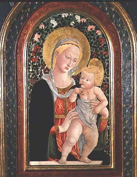 Madonna and Child, Child standing, holding a bird Oil Painting by Pier Francesco Fiorentino