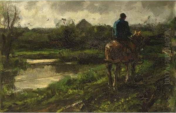 On The Tow Path Oil Painting by Jacob Henricus Maris