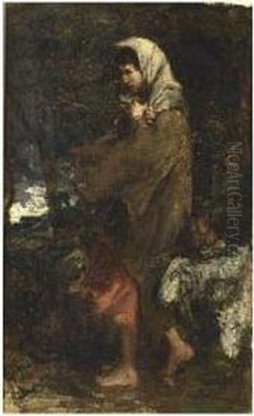 A Shepherdess Oil Painting by Jacob Henricus Maris