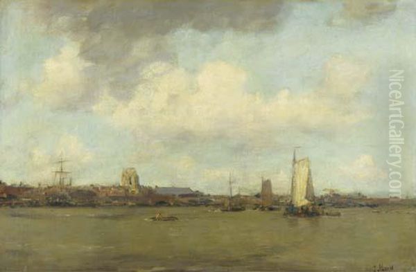 Shipping On The Merwede By Dordrecht Oil Painting by Jacob Henricus Maris