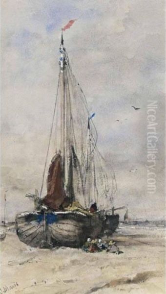 'deux Barques De Pecheur' Oil Painting by Jacob Henricus Maris