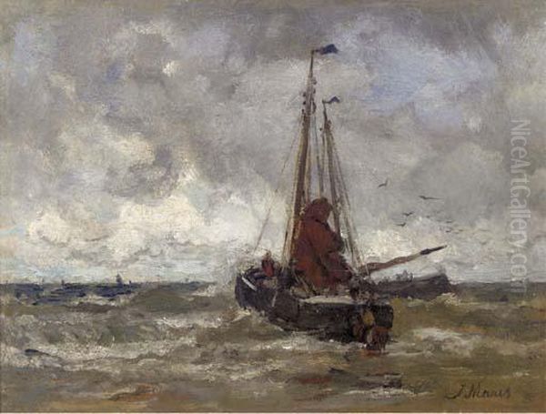 Bomschuit In The Breakers Oil Painting by Jacob Henricus Maris