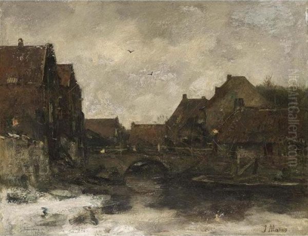 Delft In The Snow Oil Painting by Jacob Henricus Maris