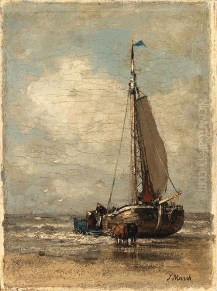 A Ship Entering Shore Oil Painting by Jacob Henricus Maris